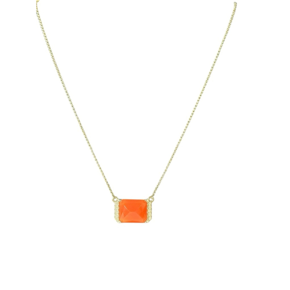 Women's Lia Sophia Orange Gemstone Silver Tone Necklace One Size - Picture 2 of 5